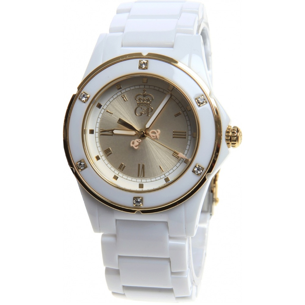 White and Gold Watch with Crystal Accents